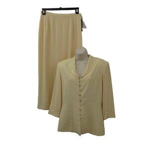 Donna Morgan Maxi Skirt Suit Size 10 Yellow Bead & Sequined Embellished Formal